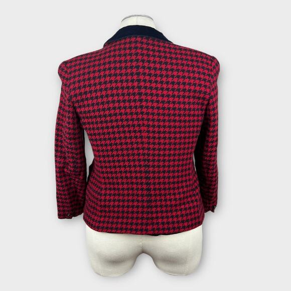 Rena Rowan For Saville Red Black Houndstooth Tweed Wool Blend Blazer 12P - Picture 3 of 10